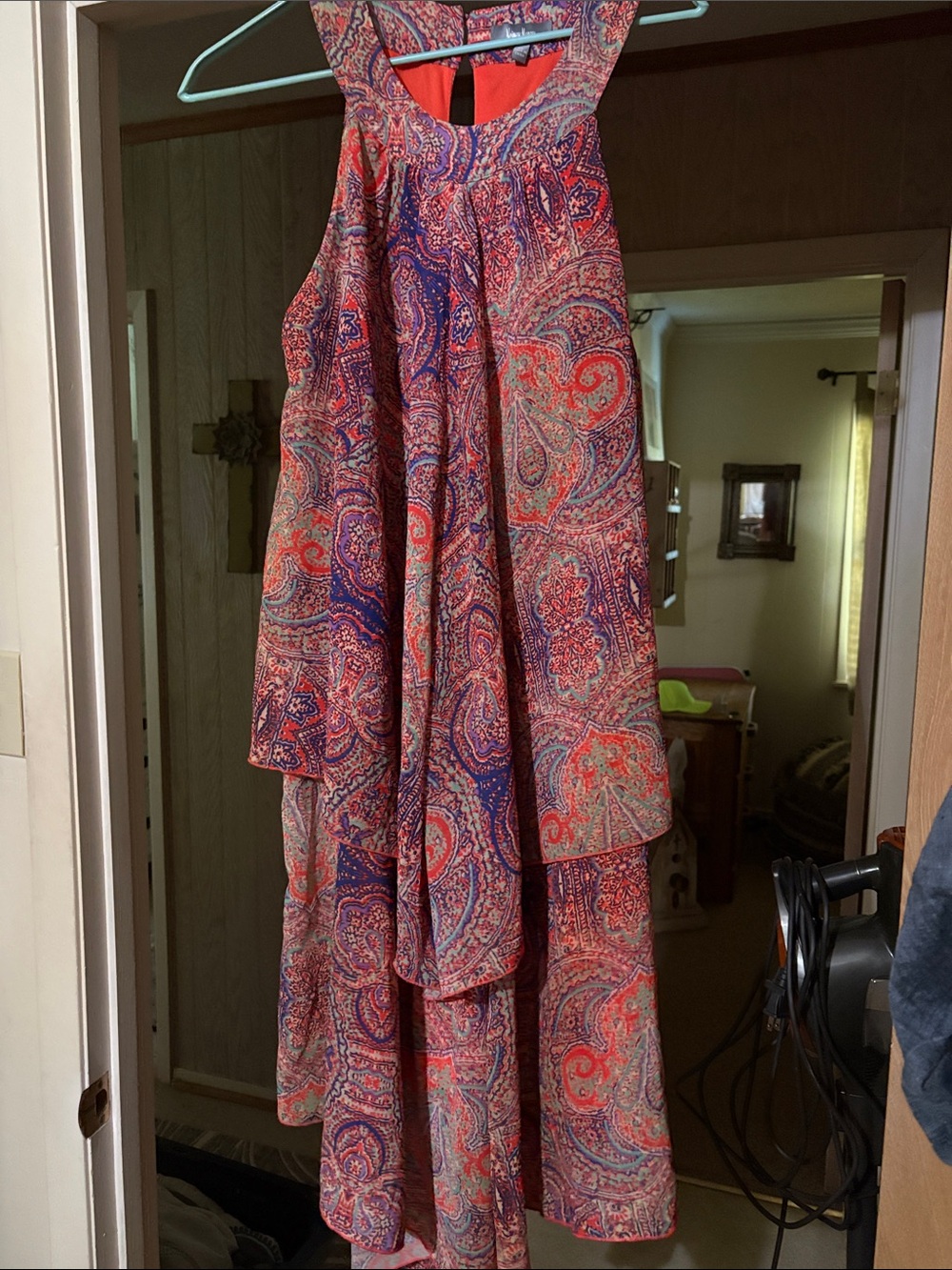 Neiman Marcus Orange Multicolor Paisley Dresstiered XL